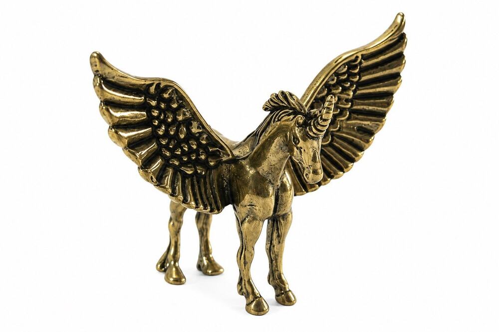 Brass Tone Winged Unicorn Pegasus Figurine Fantasy Mythical Horse Statue